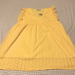 NWT. Miss Sparkling yellow eyelet dress. Cute ruffle sleeves. Lined. Size XL.